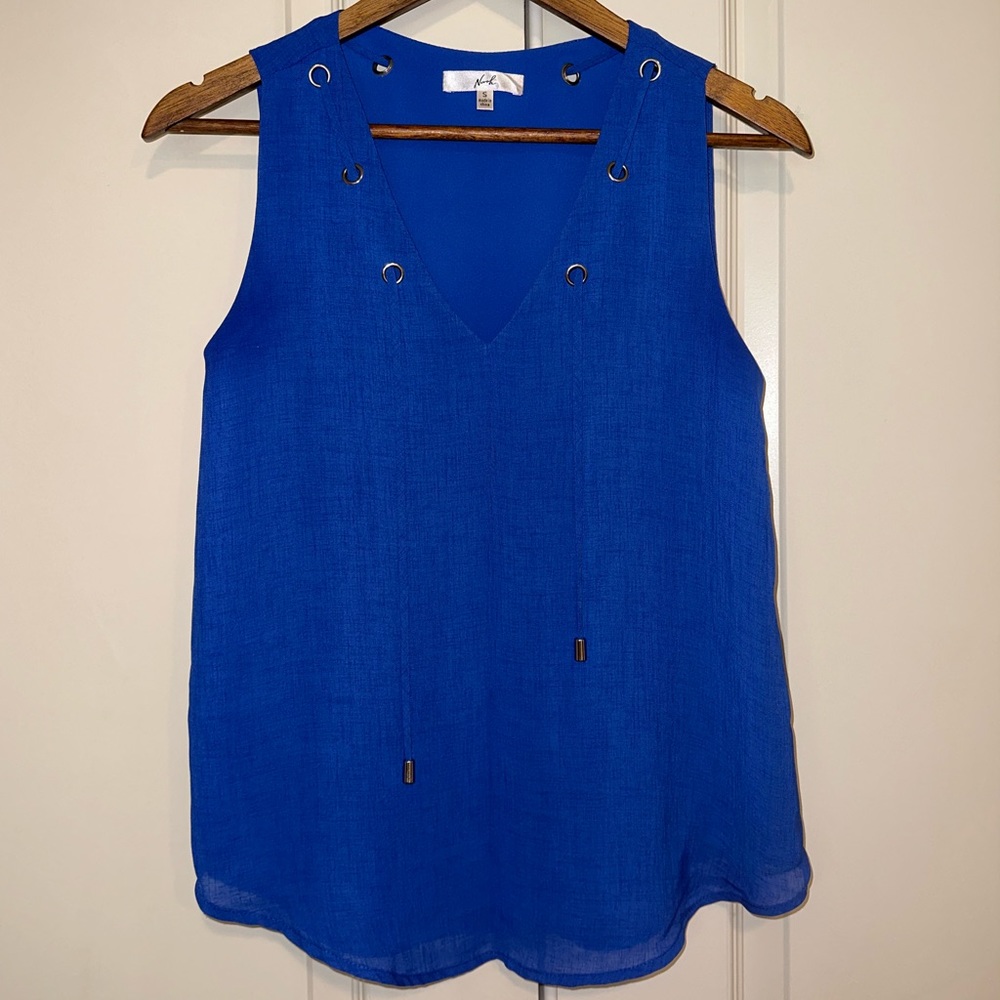🌴3/$20 Norah Sleeveless V-neck Top with Tie Cobalt Blue